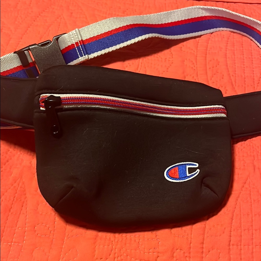 Champion Black and Red Belt Bag with Iconic Logo